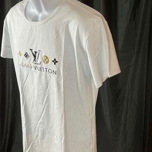 LOUIS VUITTON, gold monogram cotton tee.